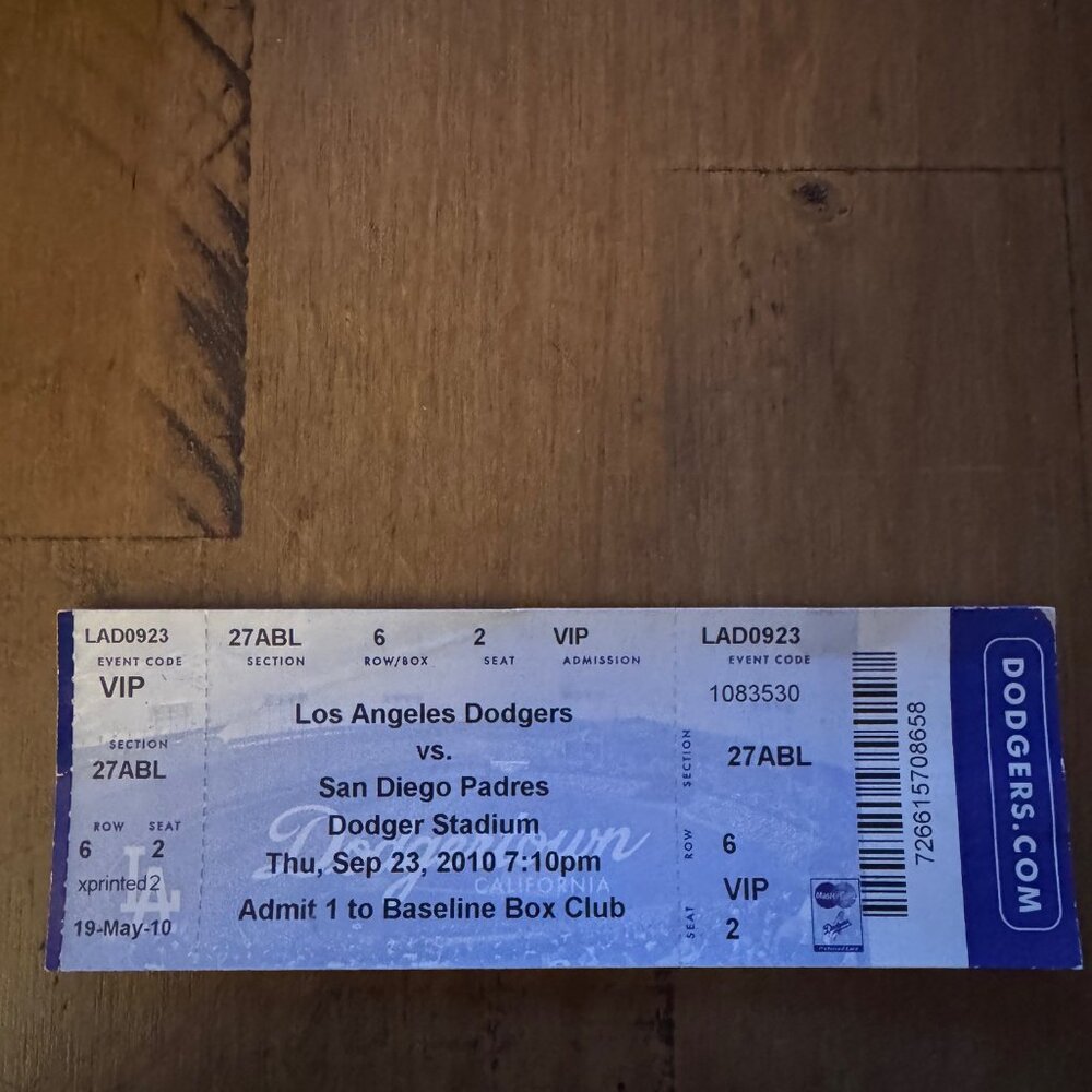 Foul Baseball From Dodgers vs Padres Game (9/23/10) Original Ticket Included - Picture 8 of 8